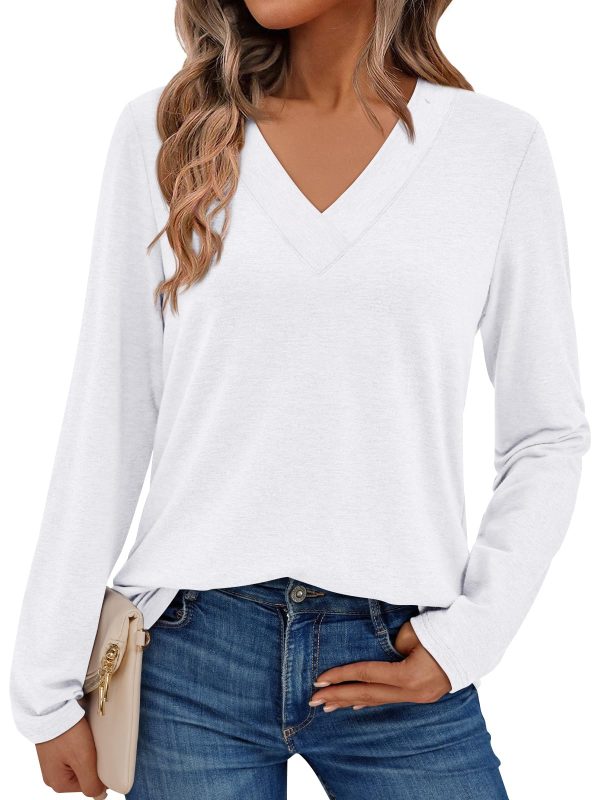 Womens Long Sleeve Tops T Shirts V Neck Casual Top Comfortable Shirt Soft Basic Tees Women Blouses
