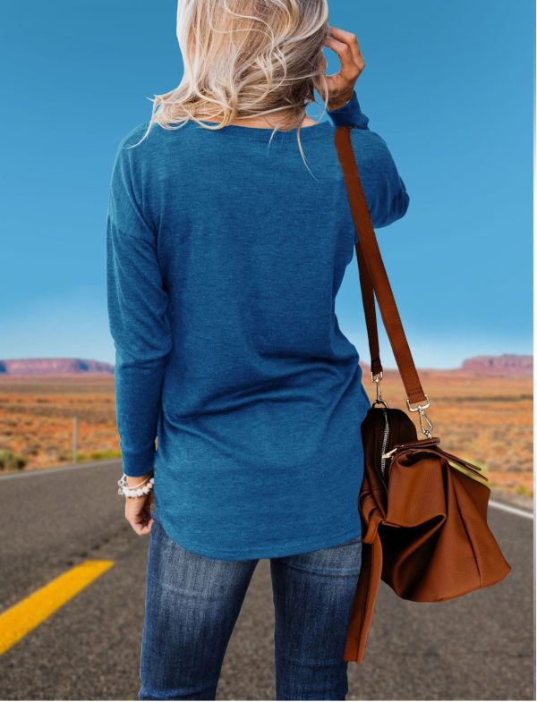 Womens Henley Tops Long Sleeve Shirts Thermal Pullover Casual Loose Fit Henley Neck Tunics