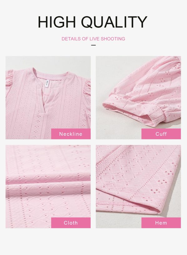 Womens Summer Business Casual Blouses V Neck Short Sleeve Shirts Hollow Out Cute Lace Tops