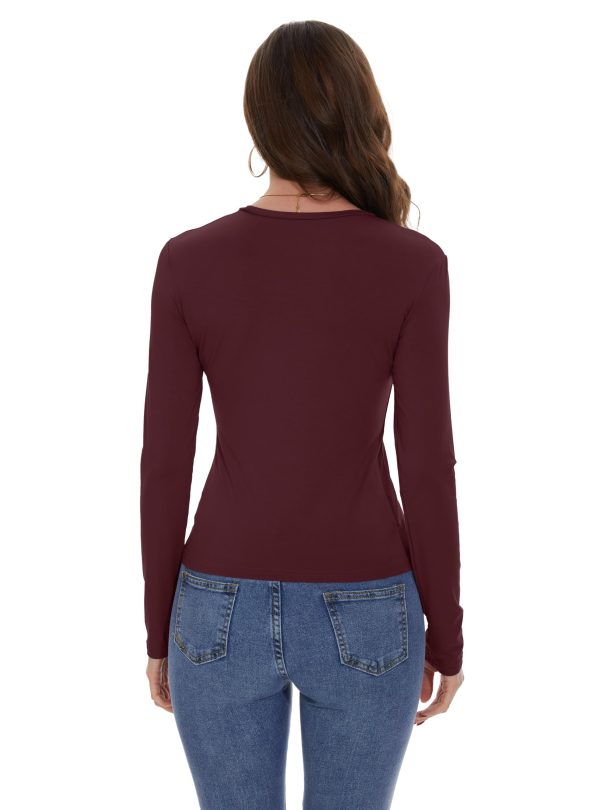 Womens Long Sleeve Shirts Basic Tees Y2k Slim Fit T Shirt Crew Neck Trendy Crop Top Casual