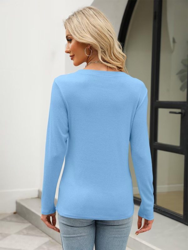 Women's Color Block Tops Casual Long Sleeve Tunic Round Neck Pullover Shirts