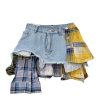 Women's Y2k High Waist Plaid Patchwork Asymmetrical Hem A Line Mini Denim Skirt