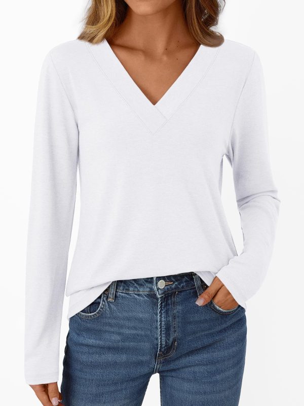 Womens Long Sleeve Tops T Shirts V Neck Casual Top Comfortable Shirt Soft Basic Tees Women Blouses