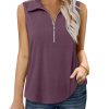 Womens Ribbed Tank Top Zipper V Neck Dressy Casual Blouses Sleeveless Camisole Tops Work Tank Polo Shirts