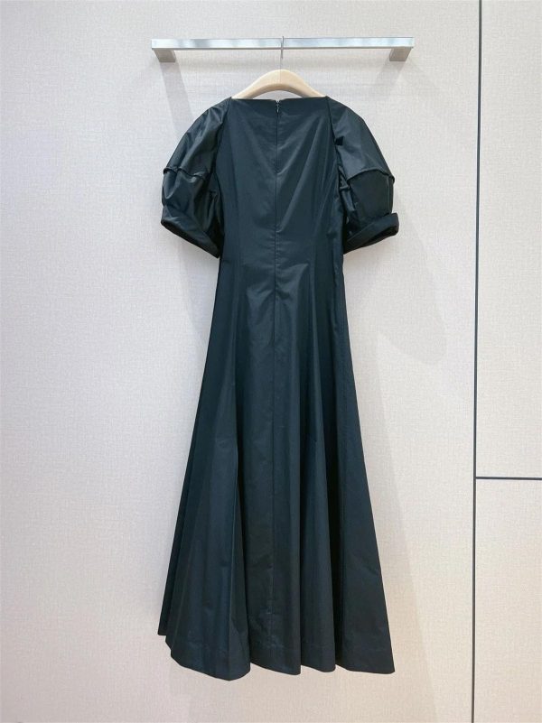 Women's Bandage Waist Maxi Dress - Puff Sleeve Cotton Solid Color Spring Long Dress