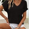 Womens Waffle Knit Tops 2025 Fall Summer V Neck Shirts Casual Trendy Women's Blouses Basic Tee