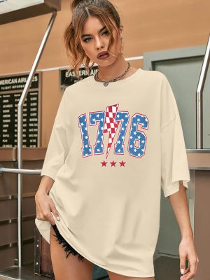 Women America 1776 T Shirt 4th of July Oversized Shirts Patriotic USA Flag Casual Short Sleeve Tee Tops