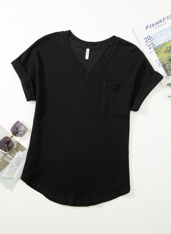 Womens Waffle Knit Tops 2025 Fall Summer V Neck Shirts Casual Trendy Women's Blouses Basic Tee