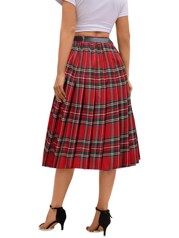 Women's Girls A-Line Long Pleated High Waist Fashion Skirt, School Uniform Cosplay
