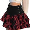 Womens Gothic Skirt Y2k 2000s Girl Mall Goth Punk Skirts High Waist Lace-Up Ruffle Fairy Grunge Mini Skirts