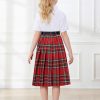 Girls Womens High Waist Pleated Long Skirt with Pockets