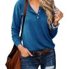 Womens Henley Tops Long Sleeve Shirts Thermal Pullover Casual Loose Fit Henley Neck Tunics