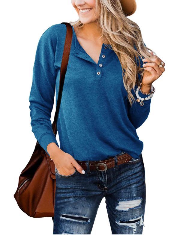 Womens Henley Tops Long Sleeve Shirts Thermal Pullover Casual Loose Fit Henley Neck Tunics