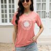 Women's Short Sleeve V Neck Sunflower Graphic Printed Summer Tee Vintage T Shirt Cotton Tops Novelty Cool Shirt