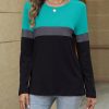 Women's Long Sleeve Color Block Tunics Tops Round Neck Shirts Casual Blouses