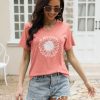 Women's Short Sleeve V Neck Sunflower Graphic Printed Summer Tee Vintage T Shirt Cotton Tops Novelty Cool Shirt