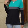 Women's Long Sleeve Color Block Tunics Tops Round Neck Shirts Casual Blouses