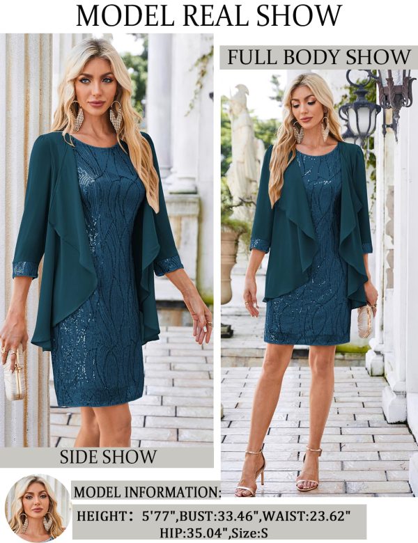 Women's Sequin Dress - Wedding Guest & Mother of The Bride Formal Dress - Two Piece Knee Length