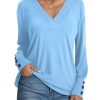 Women's 2025 V Neck Buttons Down Long Sleeve T Shirts Casual Loose Tops Fall Fashion Basic Blouses