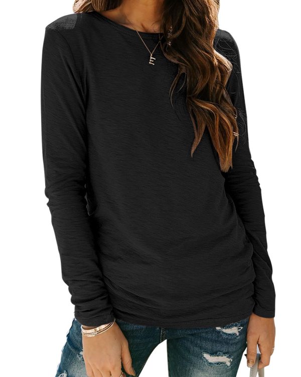 Womens T Shirts Long Sleeve Crew Neck Shirts Basic Tee Tops Blouse