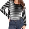 Women's Knit Ribbed Long Sleeve Shirts 2025 Spring Casual Crewneck Tops Slim Fitted Basic Tees