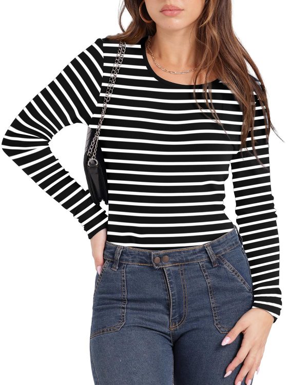 Women's Knit Ribbed Long Sleeve Shirts 2025 Spring Casual Crewneck Tops Slim Fitted Basic Tees