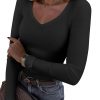 Womens Fall Deep V Neck Long Sleeve Shirts Modal Slim Fit Basic Tee Tops 2025