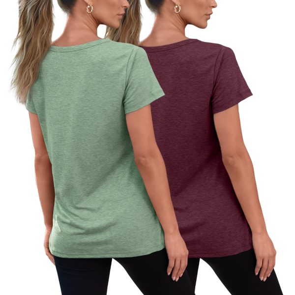 Womens Short Sleeve Shirts Basic 2 Pack Tees V Neck Summer Spring Trendy Casual Tops Loose Fit Lightweight Clothes 2025