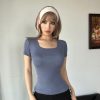 5 Pack Short Sleeve for Womens Square Neck T Shirts Fashion Casual Basic Tees Tops Summer Outfits Clothes 2025