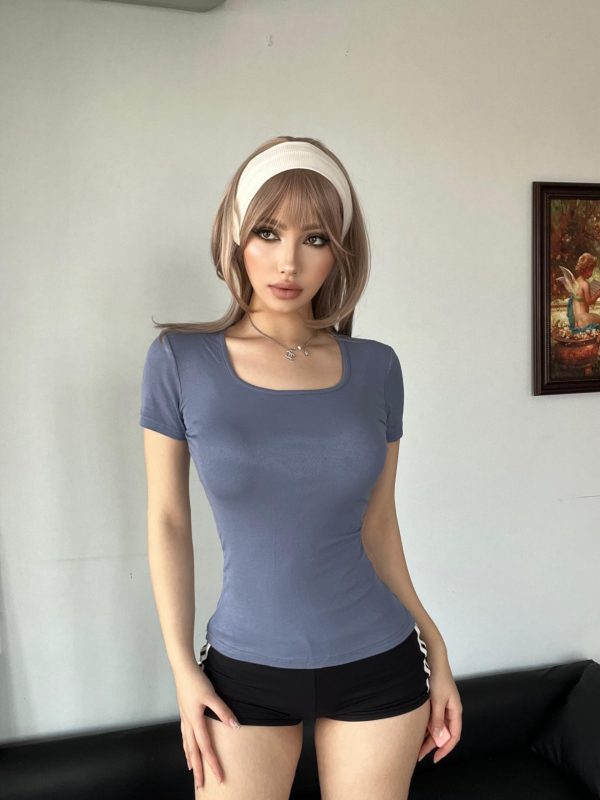 5 Pack Short Sleeve for Womens Square Neck T Shirts Fashion Casual Basic Tees Tops Summer Outfits Clothes 2025