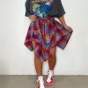 Women's Plaid Skirts High Waisted Knot Front Asymmetrical Hem Mini Skater Skirt