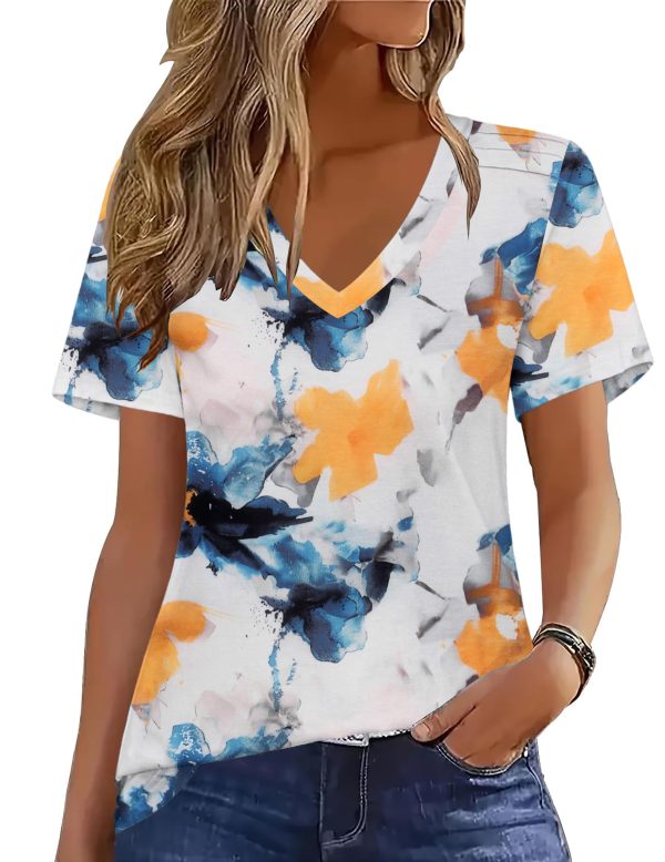 Womens Short Sleeve Shirts for Summer Casual V-Neck Blouse Shirts 2025 Dressy Tops with Pleats