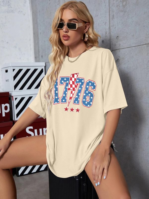 Women America 1776 T Shirt 4th of July Oversized Shirts Patriotic USA Flag Casual Short Sleeve Tee Tops