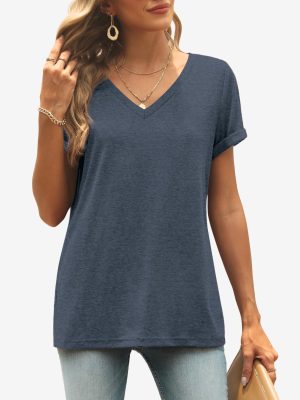 T Shirts Short Sleeve V Neck Tees for Women Fashion Tops Trendy Lightweight Casual Summer Outfits Clothes 2025 Beach