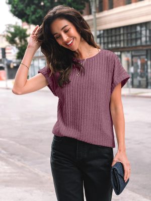 Women Shirts Summer Sweaters Regular Fit Short Sleeve Tunic Tops 2025 Dressy Casual Business Blouses