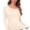 Women's Scoop Neck Tops Long Sleeve Slim Fit T Shirt Thermal Blouse Basic Layer Shirts