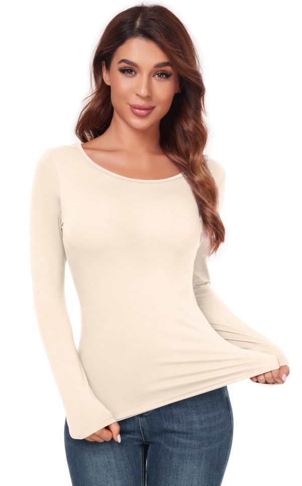 Women's Scoop Neck Tops Long Sleeve Slim Fit T Shirt Thermal Blouse Basic Layer Shirts