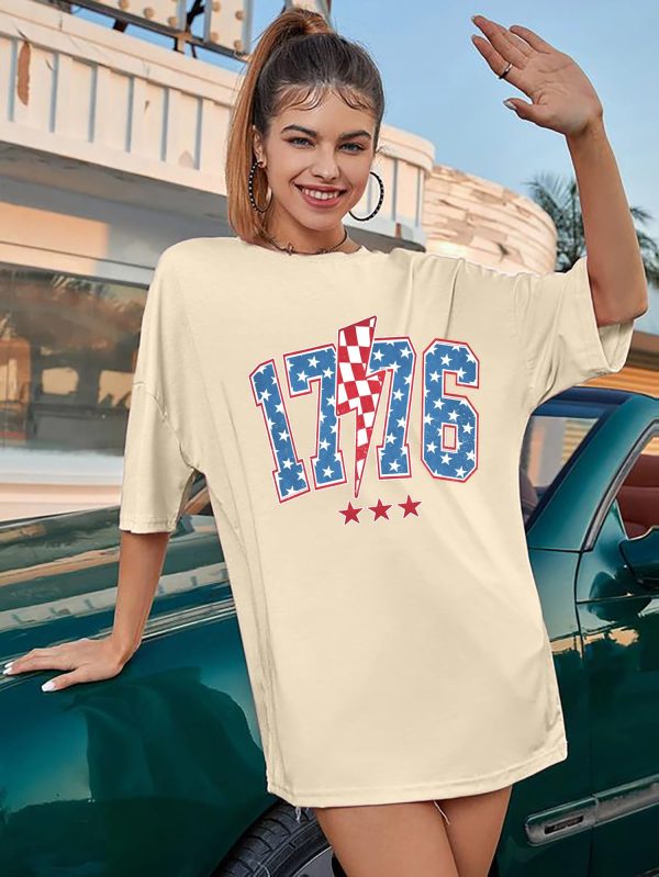Women America 1776 T Shirt 4th of July Oversized Shirts Patriotic USA Flag Casual Short Sleeve Tee Tops