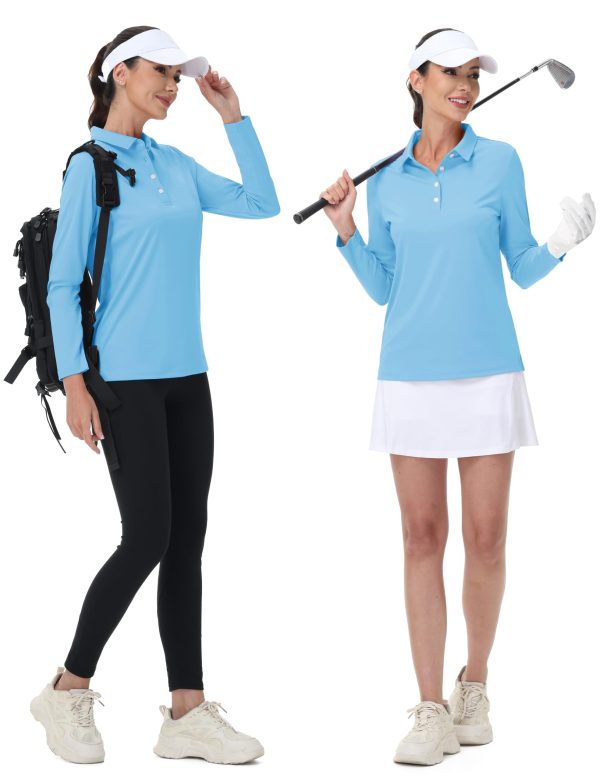 Women's Polo Shirts Long Sleeve Golf T Shirt Quick Dry UPF 50+ Sun Protection Lightweight Athletic Tennis Shirts