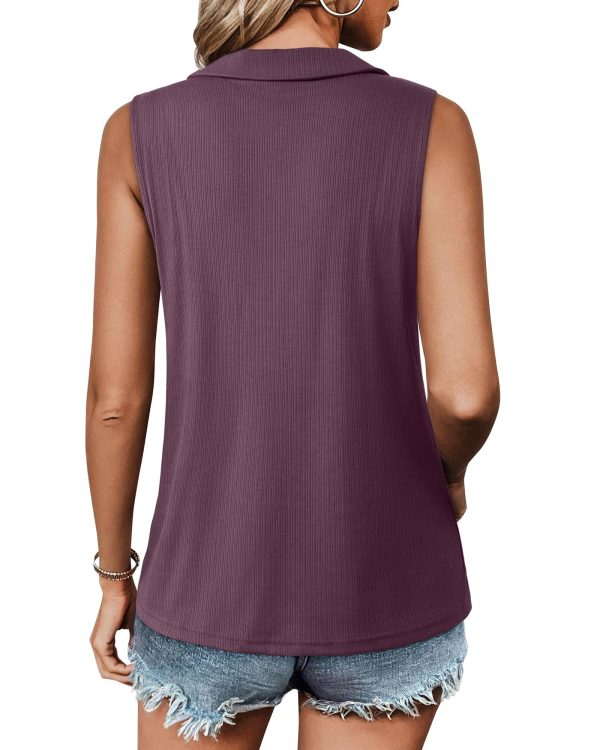 Womens Ribbed Tank Top Zipper V Neck Dressy Casual Blouses Sleeveless Camisole Tops Work Tank Polo Shirts