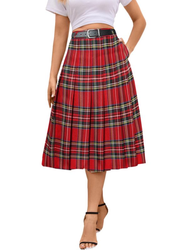 Women's Girls A-Line Long Pleated High Waist Fashion Skirt, School Uniform Cosplay