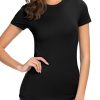 Women's Crewneck Slim Fitted Short Sleeve T-Shirt Stretchy Bodycon Basic Tee Tops