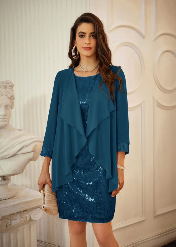 Women's Sequin Dress - Wedding Guest & Mother of The Bride Formal Dress - Two Piece Knee Length