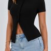 Women's Short Sleeve Summer Tops 2025 Trendy Ribbed Knit Button Up Tight Basic Tees Shirts Going Out Y2K Clothes