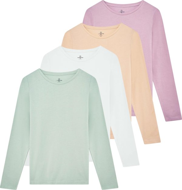 4 Pack: Women's Cotton Classic-Fit Long-Sleeve Crewneck T-Shirt (Available in Plus Size)