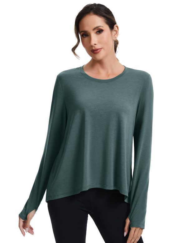 Women's Long Sleeve Workout Shirts Moisture-Wicking Loose Fit Athletic Running Yoga Tops with Thumb Hole