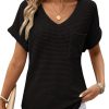 Womens Waffle Knit Tops 2025 Fall Summer V Neck Shirts Casual Trendy Women's Blouses Basic Tee