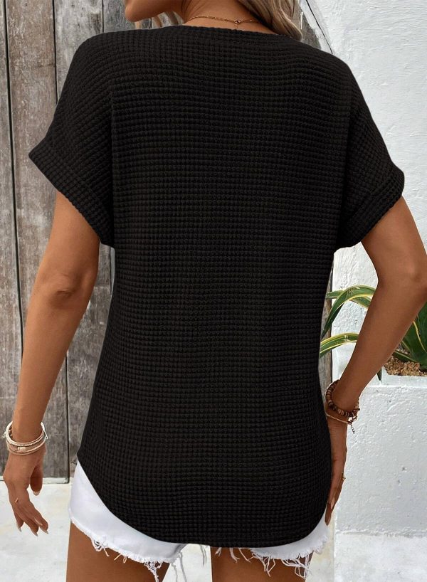 Womens Waffle Knit Tops 2025 Fall Summer V Neck Shirts Casual Trendy Women's Blouses Basic Tee