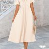 2025 Summer Dress for Women Casual Short Sleeve Bow Tie V Neck Ruffle Midi Flowy Dresses