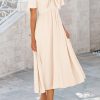 2025 Summer Dress for Women Casual Short Sleeve Bow Tie V Neck Ruffle Midi Flowy Dresses